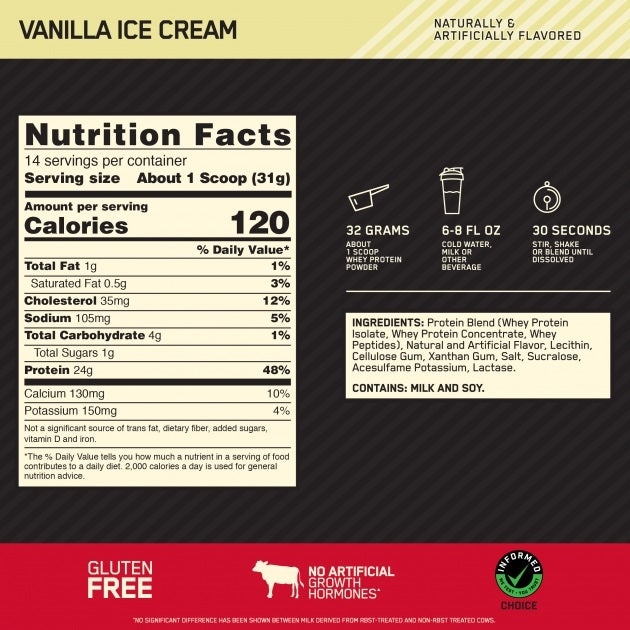 Gold Standard Whey Vanilla Ice Cream 1lb by Optimum Nutrition
