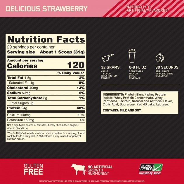 Gold Standard Whey Delicious Strawberry 2lb by Optimum Nutrition