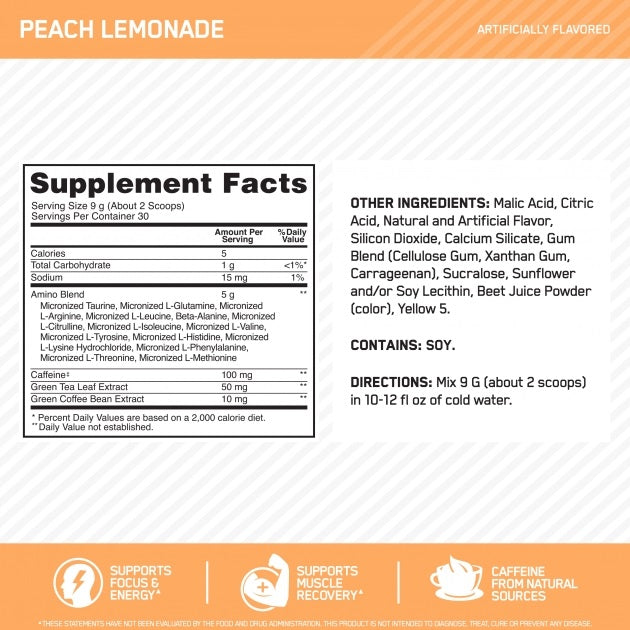 Amino Energy Peach Lemonade 30svg by Optimum Nutrition
