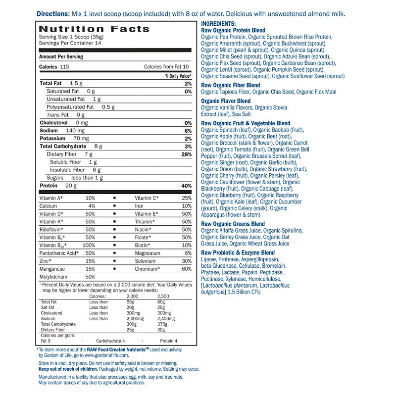 RAW Meal Vanilla 1lb by Garden of Life