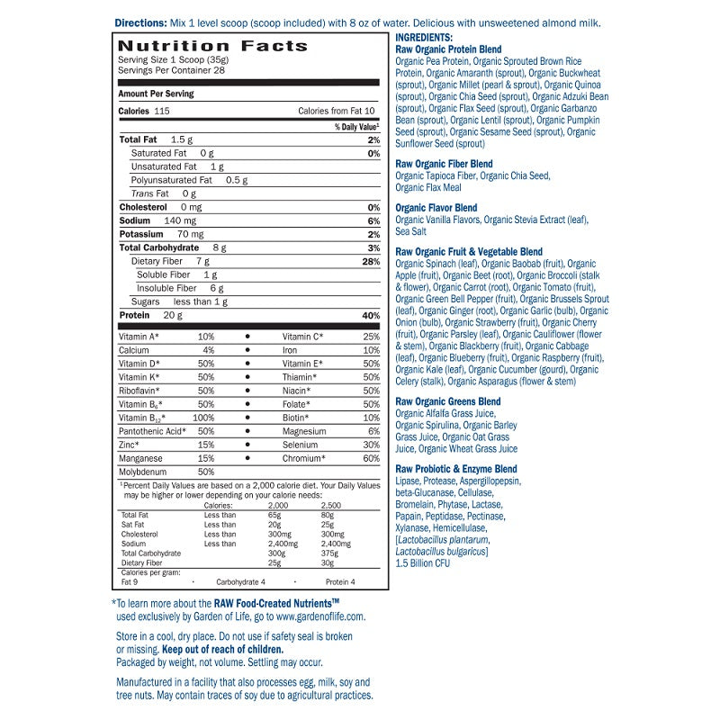 RAW Meal Vanilla 2lb by Garden of Life