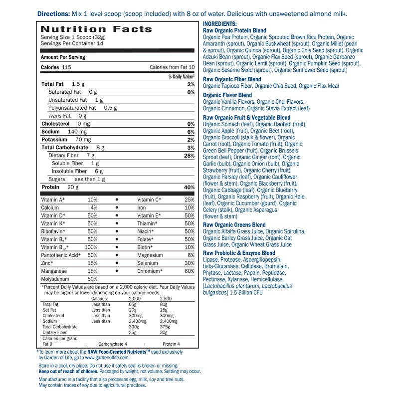 RAW Meal Vanilla Chai 1lb by Garden of Life