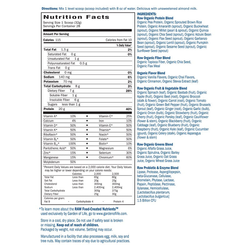 RAW Meal Vanilla Chai 2lb by Garden of Life