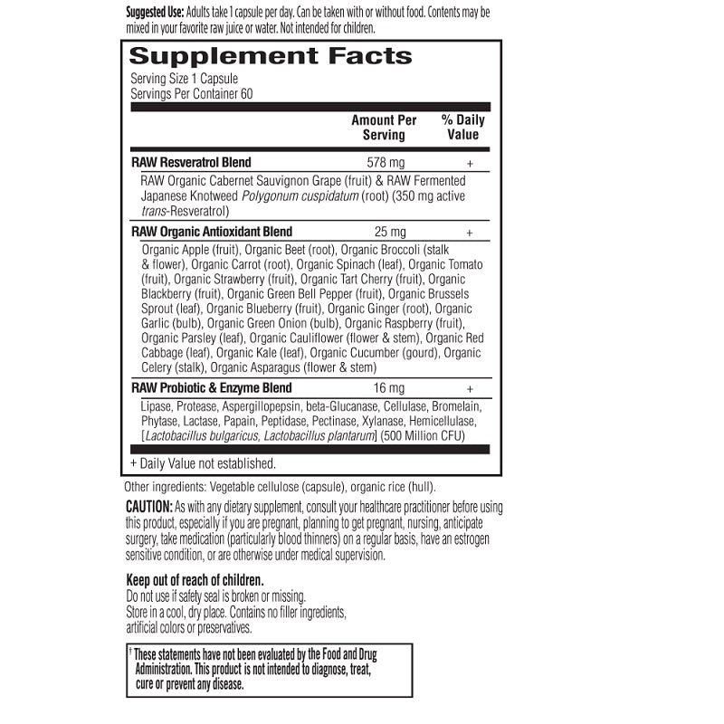 RAW Resveratrol 60VegCaps by Garden of Life