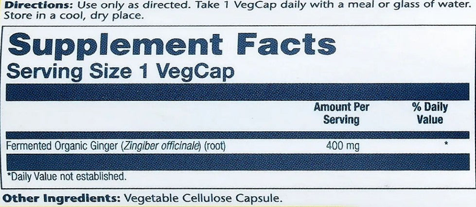 Ginger Fermented Organic 400mg 100 Veg Capsules by Solaray