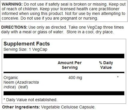 Neem Organic 400mg 100VegCaps by Solaray