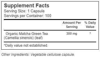 Matcha Green Tea Organic 300mg 100 Veg Capsules by Solaray