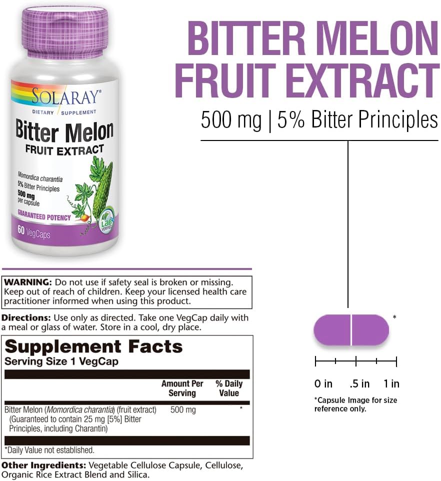 Bitter Melon Extract 500mg 60 Veg Capsules by Solaray