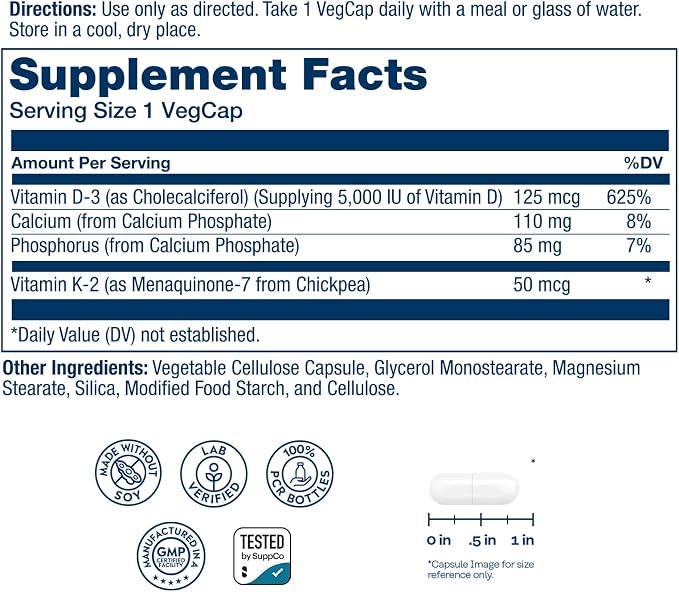 Vitamin D3 + K2 60VegCaps by Solaray