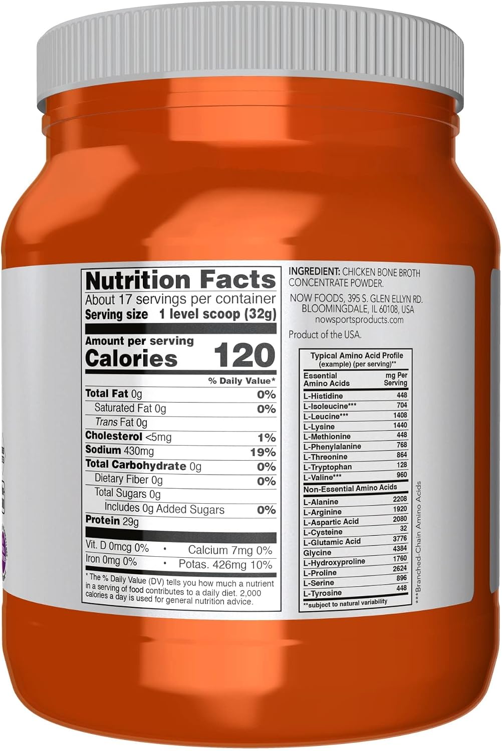 Chicken Bone Broth Protein Powder 1.2lb by Now