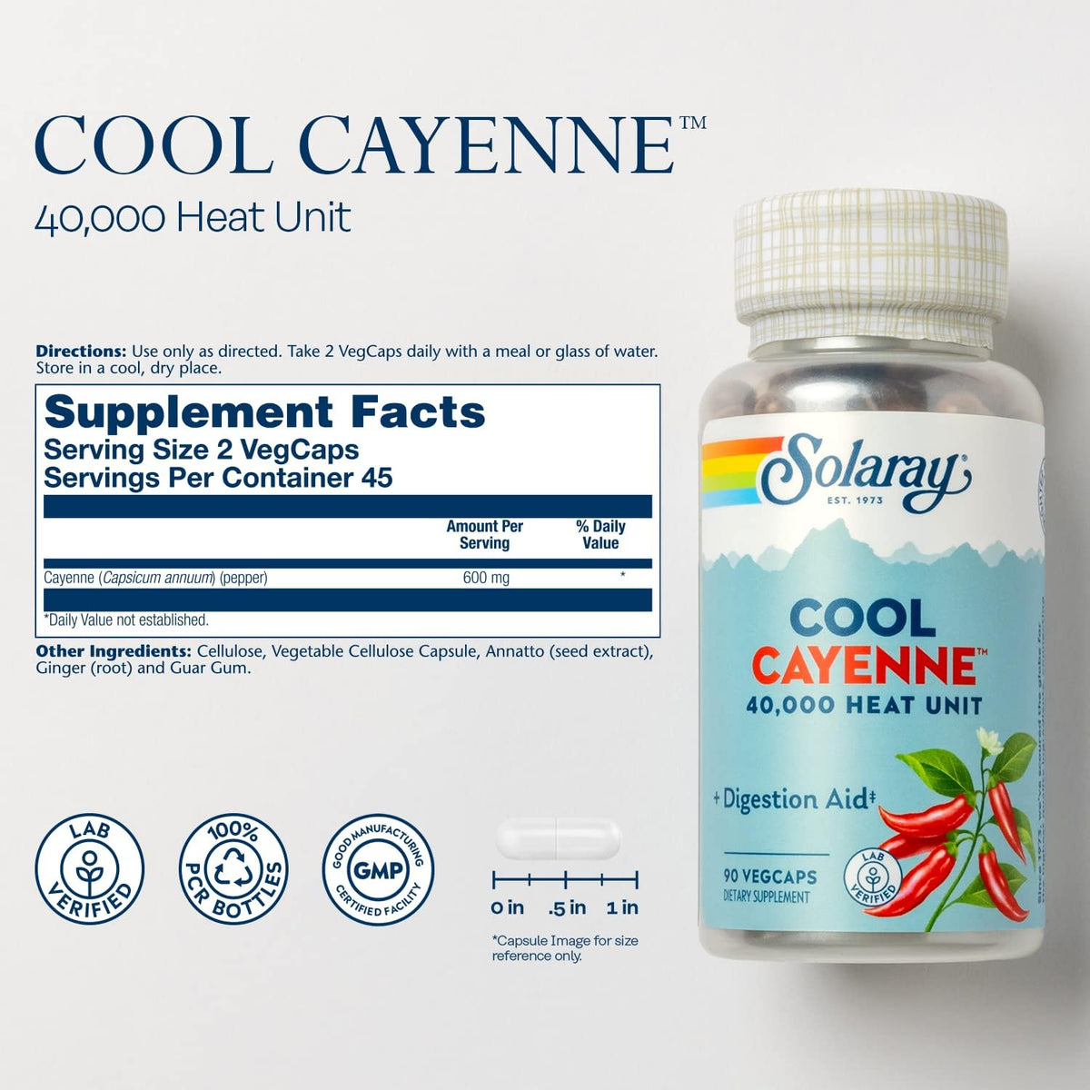 Cool Cayenne 40,000 HU 600mg 90VegCaps by Solaray