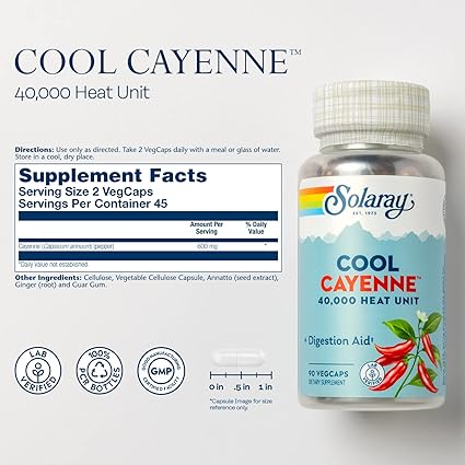 Cool Cayenne 40,000 HU 600mg 90VegCaps by Solaray