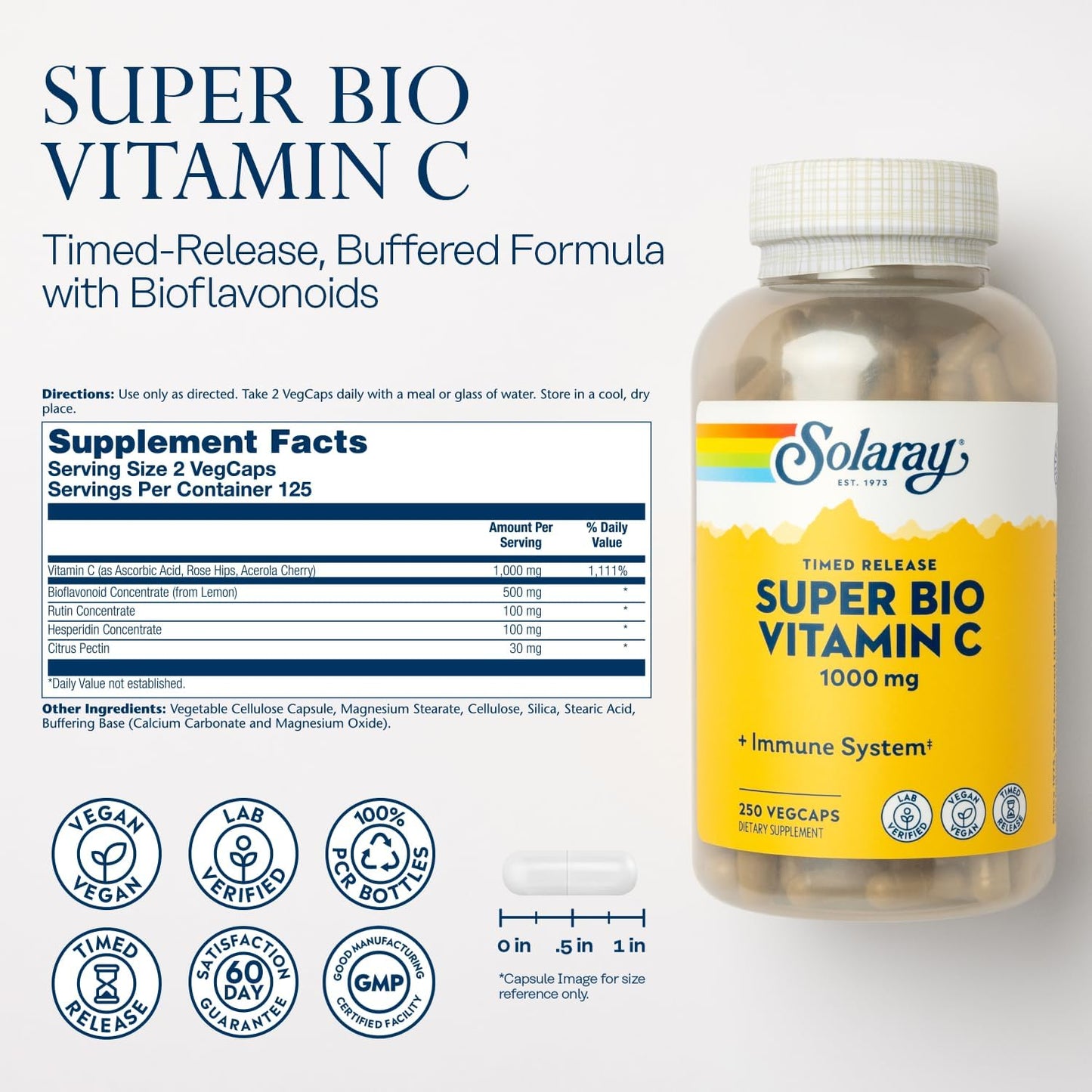 Timed Release Super Bio Vitamin C 250VegCaps by Solaray