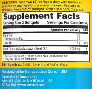 Black Seed Oil 1,000mg 90sg by Nature's Life