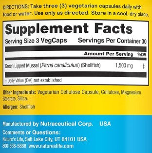 Green Lipped Mussel Capsules by Nature's Life