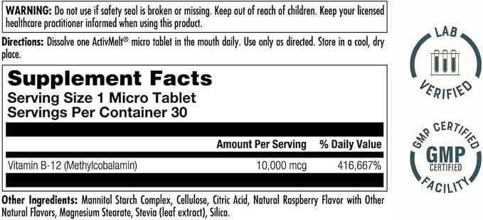 Ultra B-12 Methylcobalamin 10,000mcg 30MicroTabs by Kal