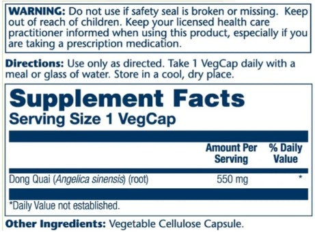 Dong Quai 550mg 180 Veg Capsules by Solaray