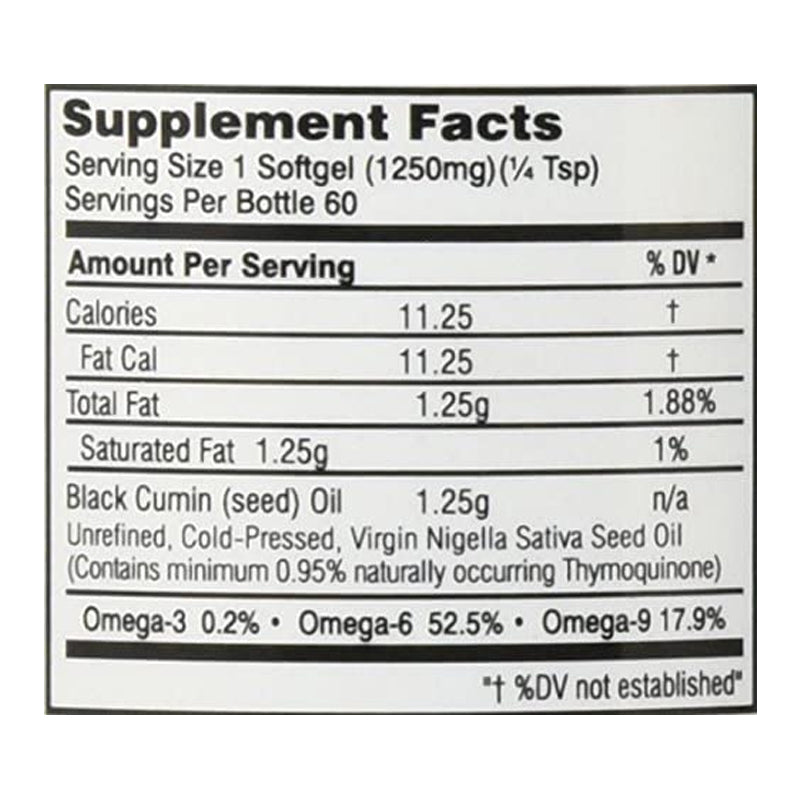 Black Seed Oil 1,250mg 60sg by Amazing Herbs
