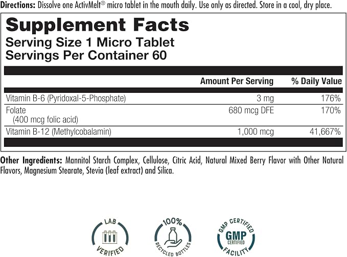 B-6 B-12 Folic Acid 60 Micro Tablets by Kal