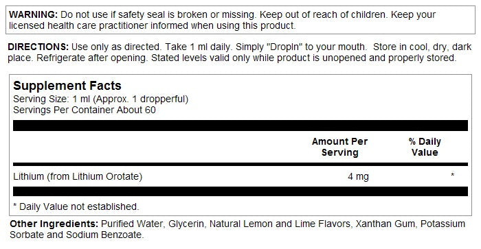 Lithium Orotate Liquid 2oz Lemon Lime by Kal