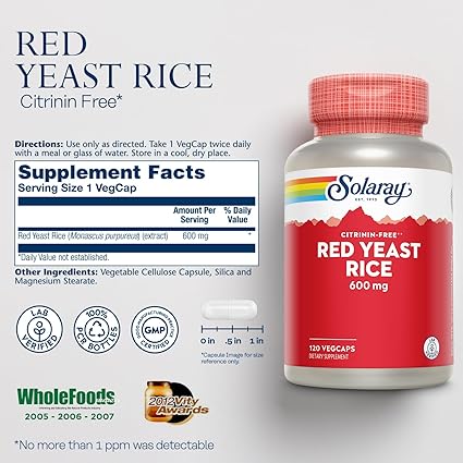 Red Yeast Rice 600mg 120VegCaps by Solaray