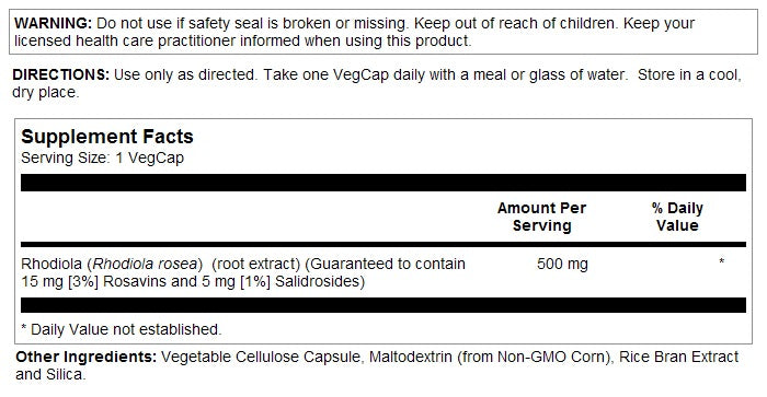 Rhodiola Root Extract 500mg 60VegCaps by Solaray