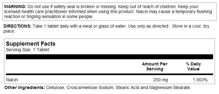 Niacin 250mg 100tabs by Kal