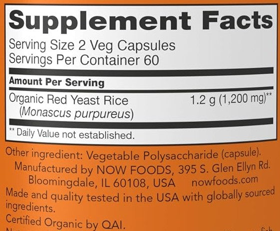 Red Yeast Rice 600mg 120 Veg Capsules by Now