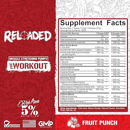 Reloaded Pre Workout Fruit Punch by 5% Nutrition