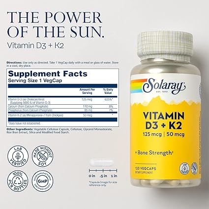 Vitamin D3 + K2 120VegCaps by Solaray