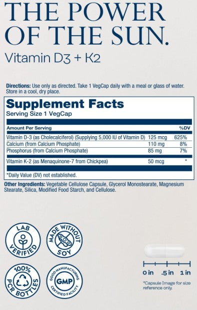 Vitamin D3 + K2 120VegCaps by Solaray
