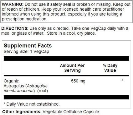 Astragalus Root Organic 550mg 100VegCaps by Solaray
