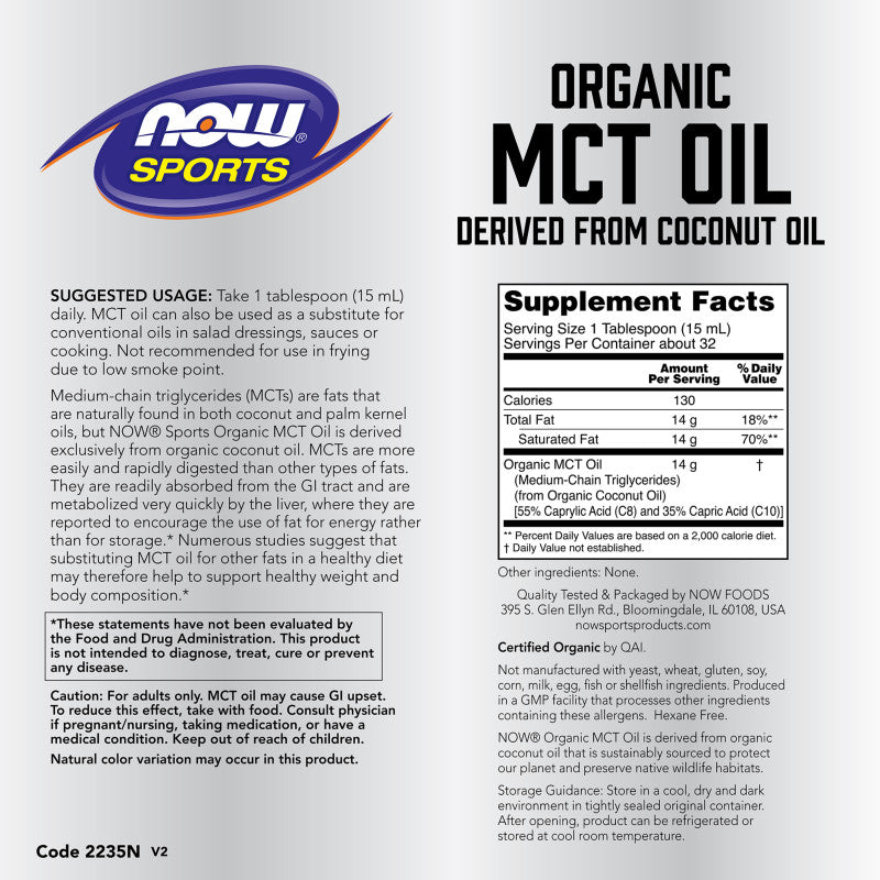 MCT Oil Organic 16oz by Now