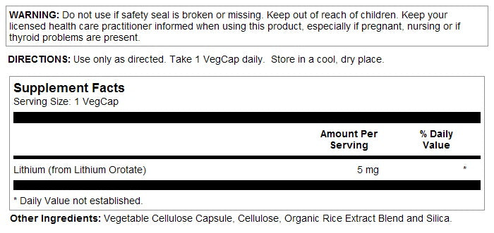 Lithium Orotate 5mg 120VegCaps by Kal