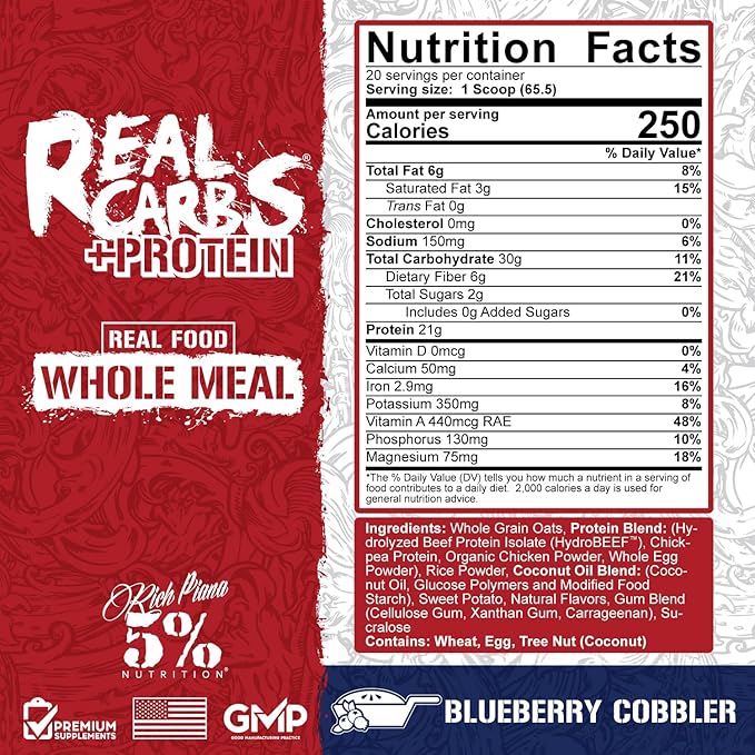 Real Carbs + Protein Blueberry Cobbler by 5% Nutrition