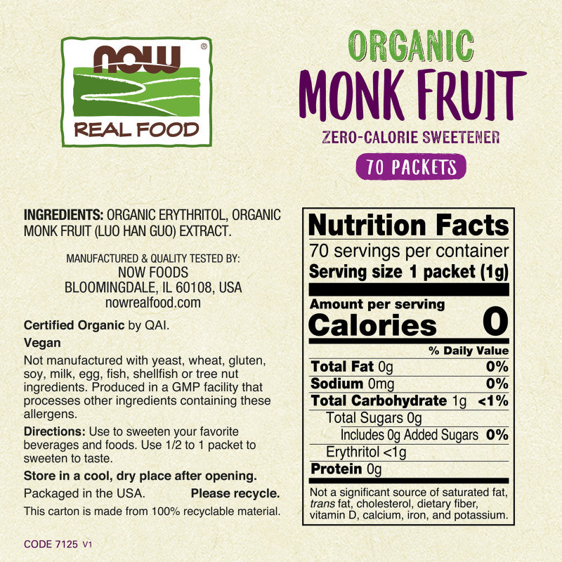 Monk Fruit 70 Packets Organic by Now