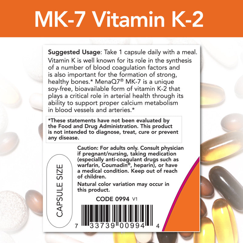 MK-7 Vitamin K-2 300mcg 60VegCaps by Now