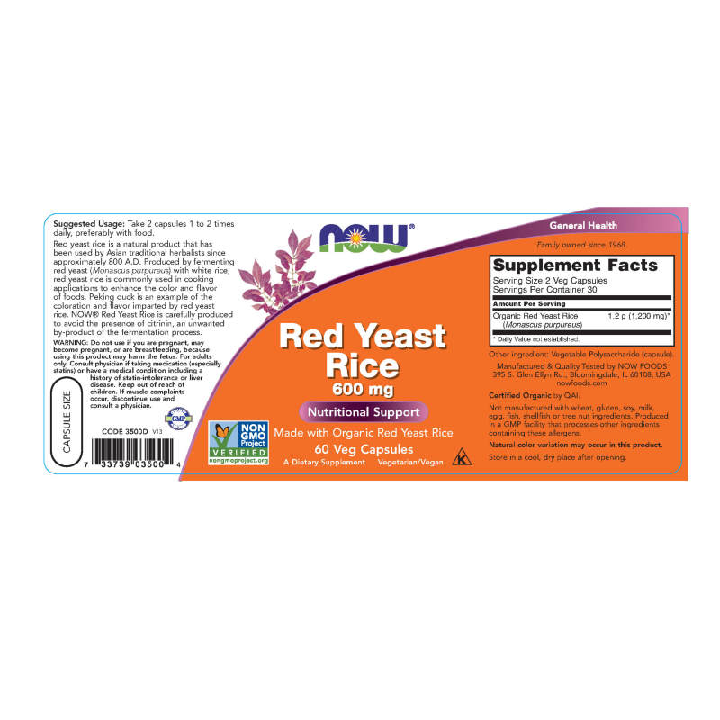 Red Yeast Rice 600mg 60VegCaps by Now
