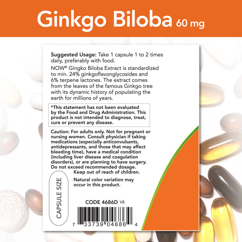 Ginkgo Biloba 60mg 60VegCaps by Now