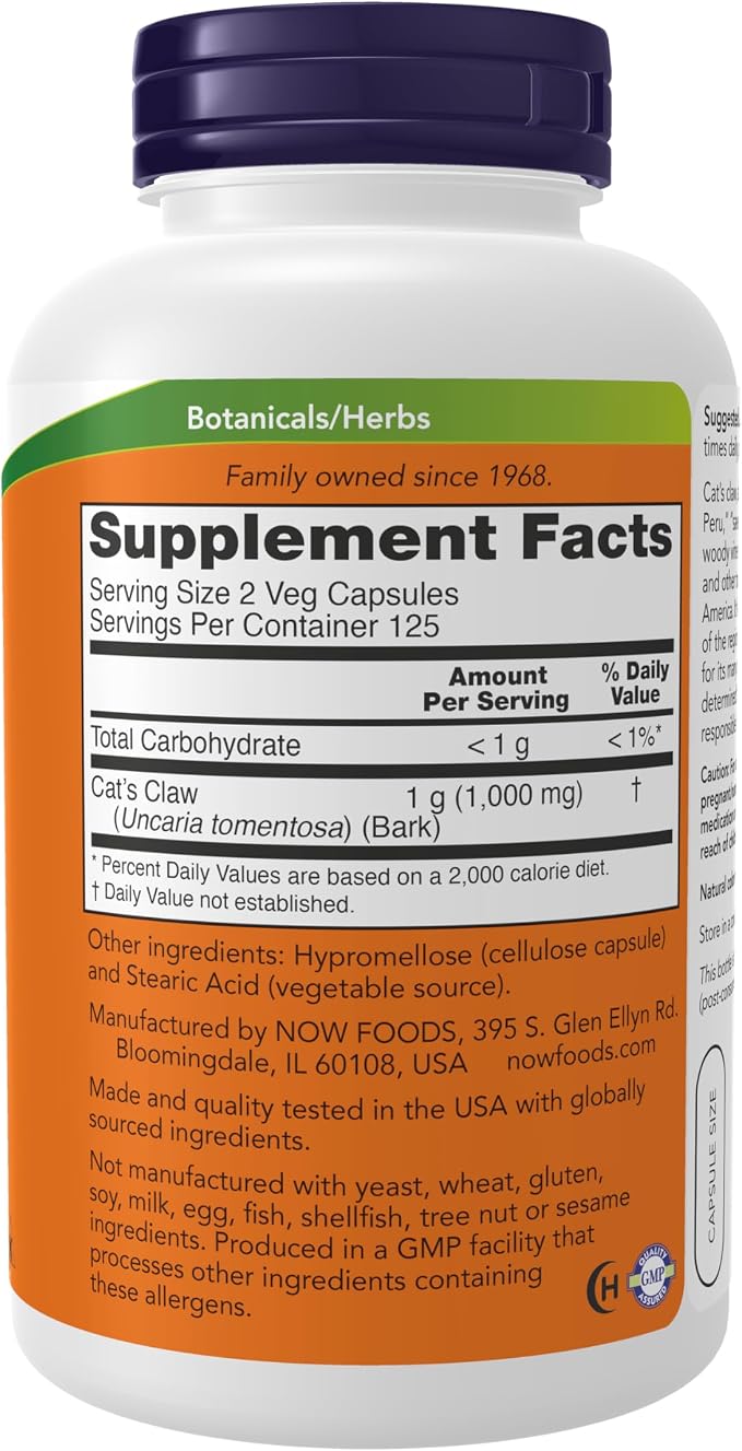 Cat's Claw 500mg 250 Veg Capsules by Now