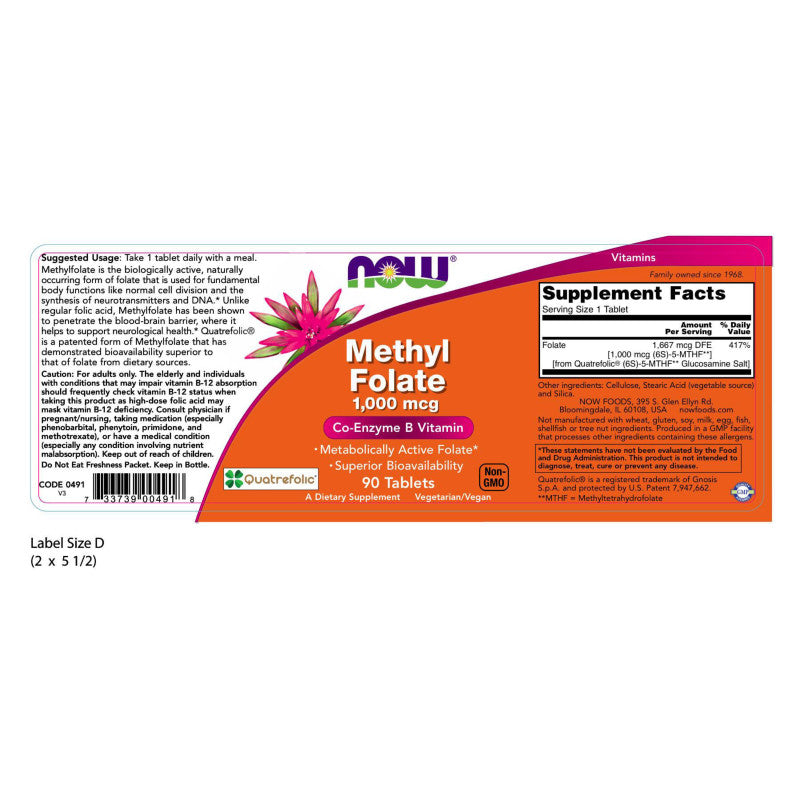 Methyl Folate 1,000mcg 90tabs by Now