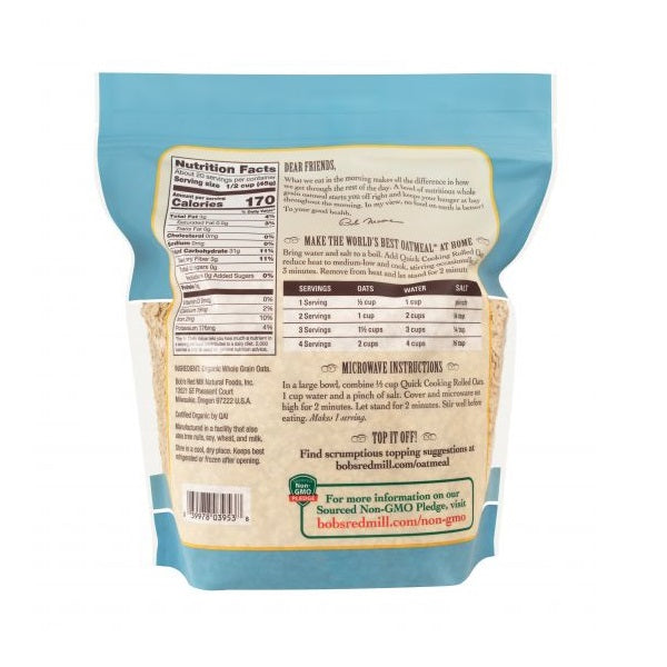 Rolled Oats Quick Cooking Organic 32oz by Bob's Red Mill