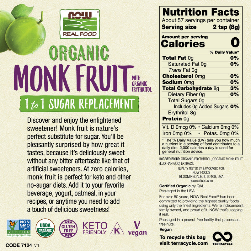 Monk Fruit with Erythritol Organic 1lb by Now