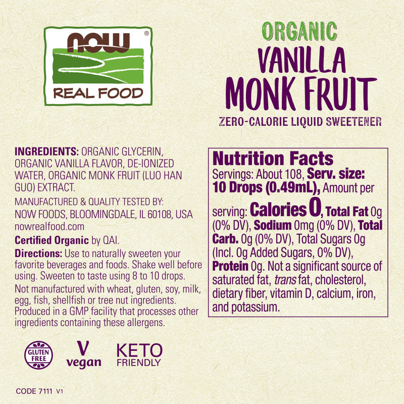 Monk Fruit Liquid Organic Vanilla 1.8oz by Now