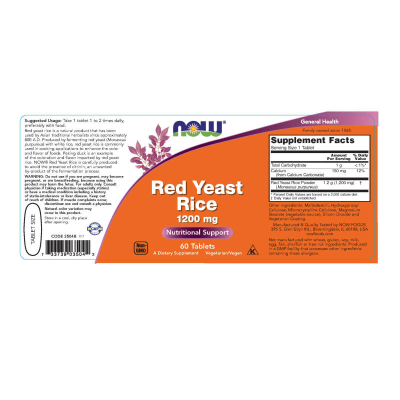 Red Yeast Rice 1,200mg 60tabs by Now