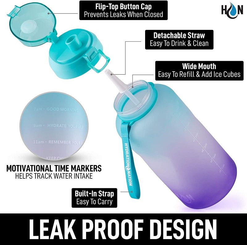 Gallon Bottle with Straw & Time Marker Ombre Blue by Hydration Nation