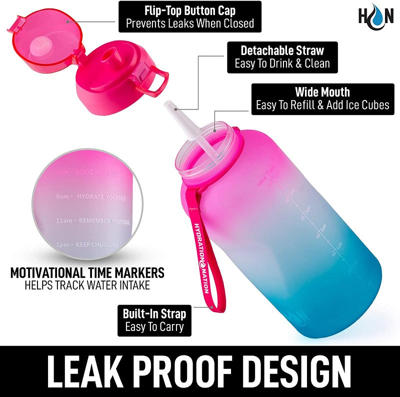 Gallon Bottle with Straw & Time Marker Ombre Pink by Hydration Nation