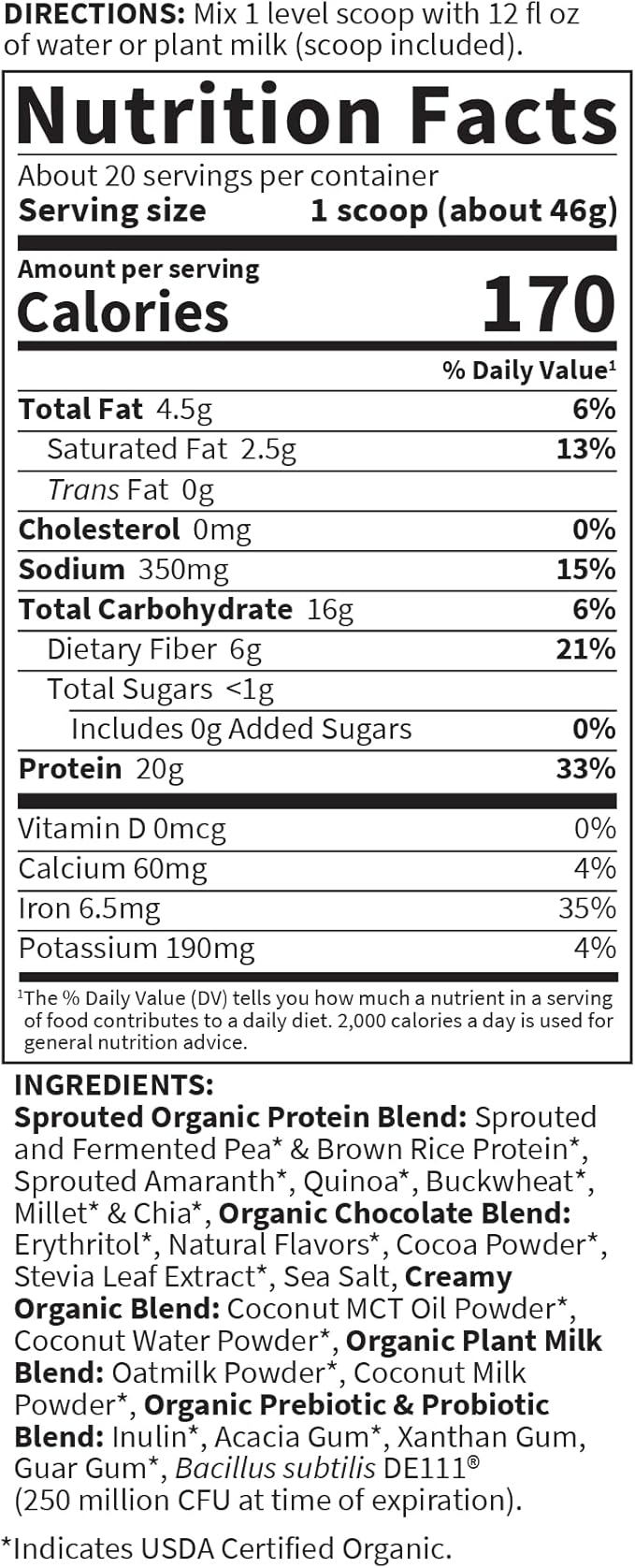 Organic Creamy Oatmilk Protein Powder Chocolate Brownie by Garden of Life