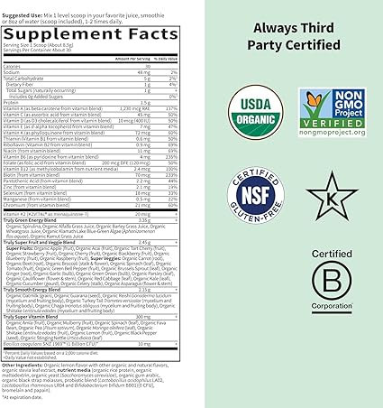 Organic Greens Unflavored Powder by Garden of Life