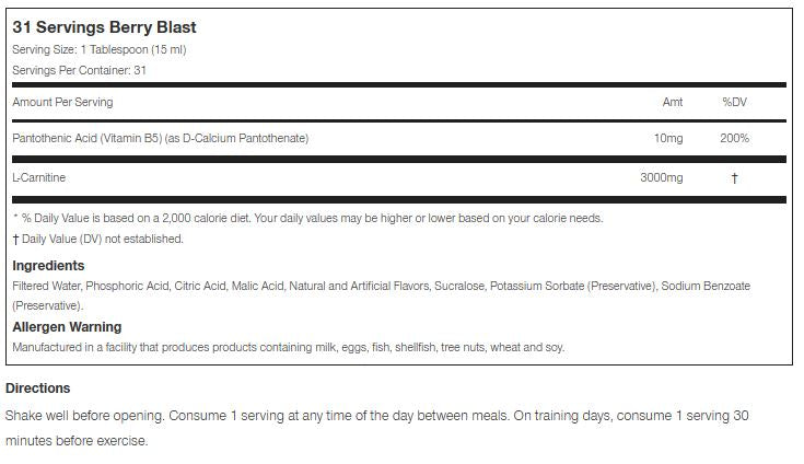 L-Carnitine Liquid 3000 Berry Blast by Nutrex